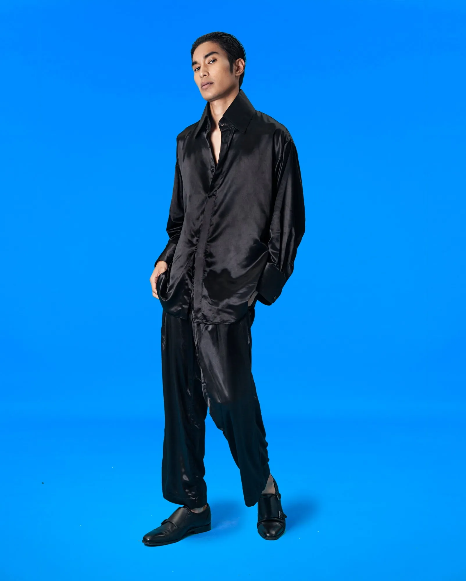 Satin Kemeja Shirt (Black)