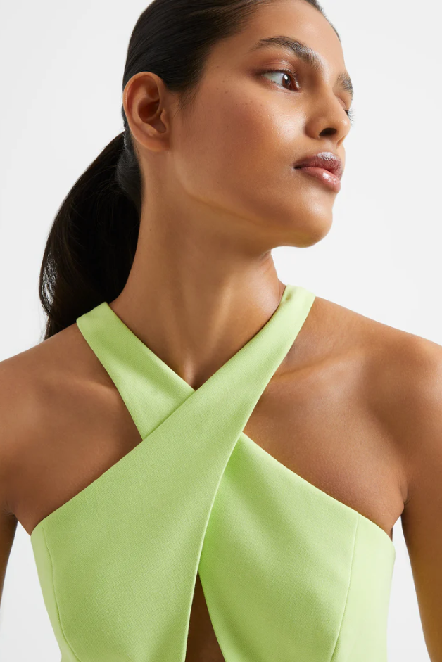 Sharp Green Whisper Ruth Crossover Neck Dress