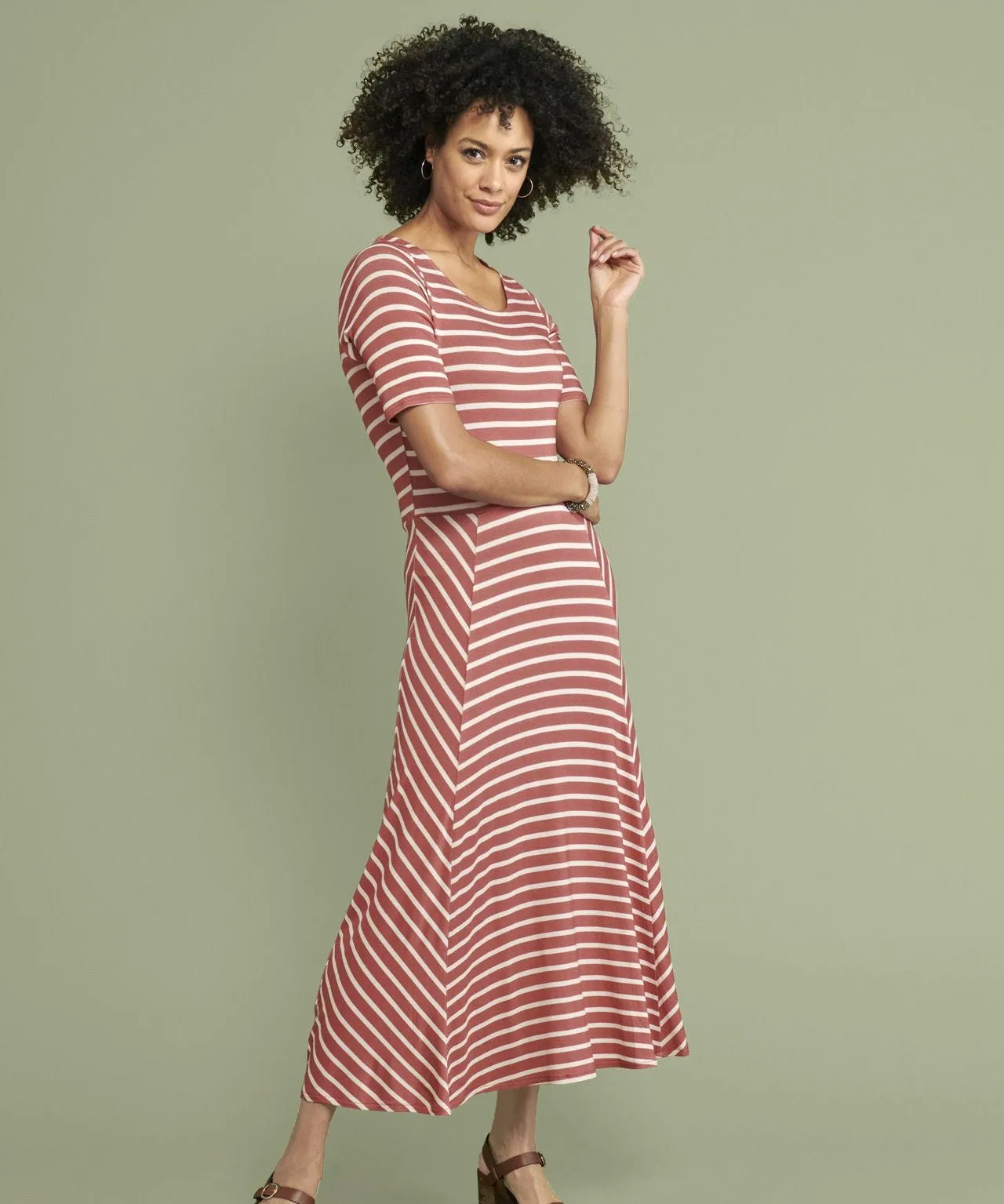 Short Sleeve Stripe Swing Dress