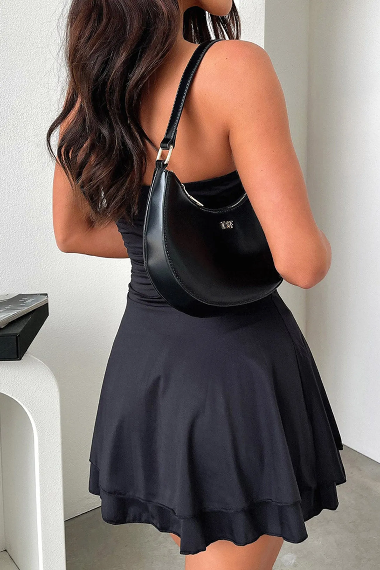 Solid Bodycon Strapless Tiered Dress