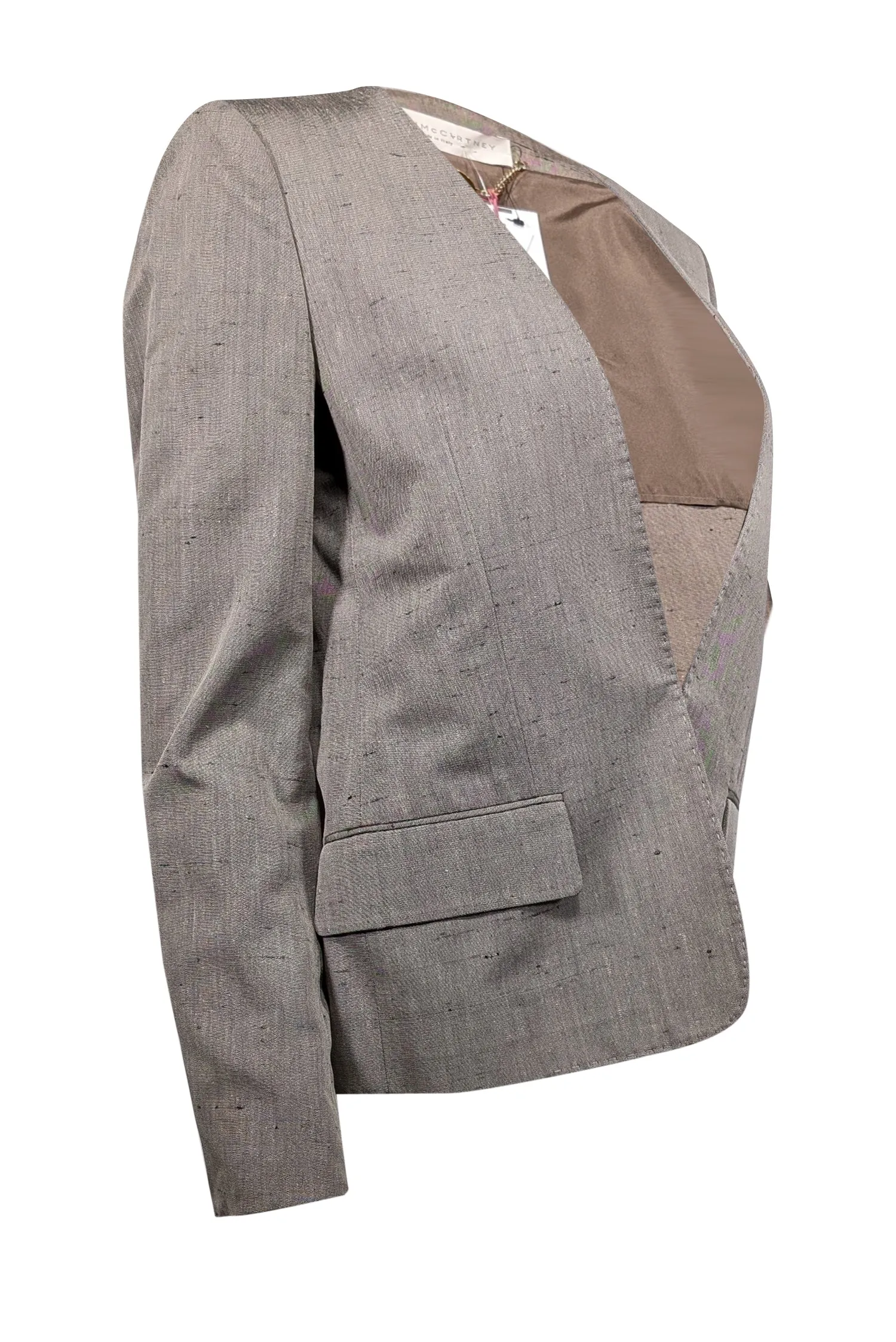 Stella McCartney - Grey Silk Collarless Blazer Sz 6