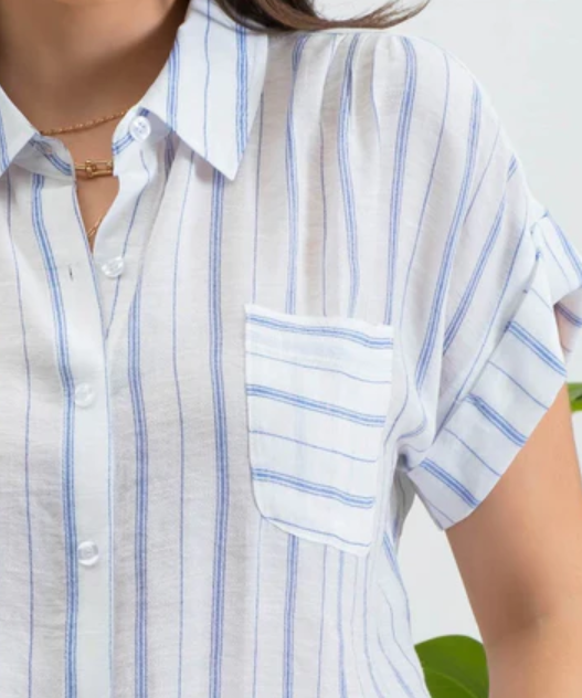 Stripe Button Down Shirt - Royal Blue