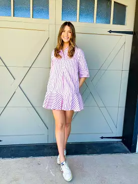 Striped Flare Mini Dress - Pink