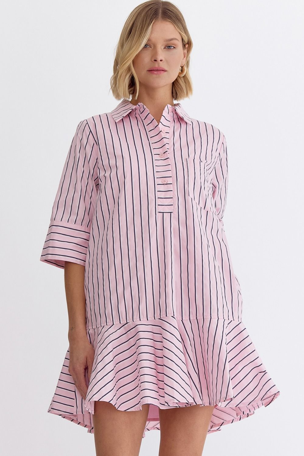 Striped Flare Mini Dress - Pink