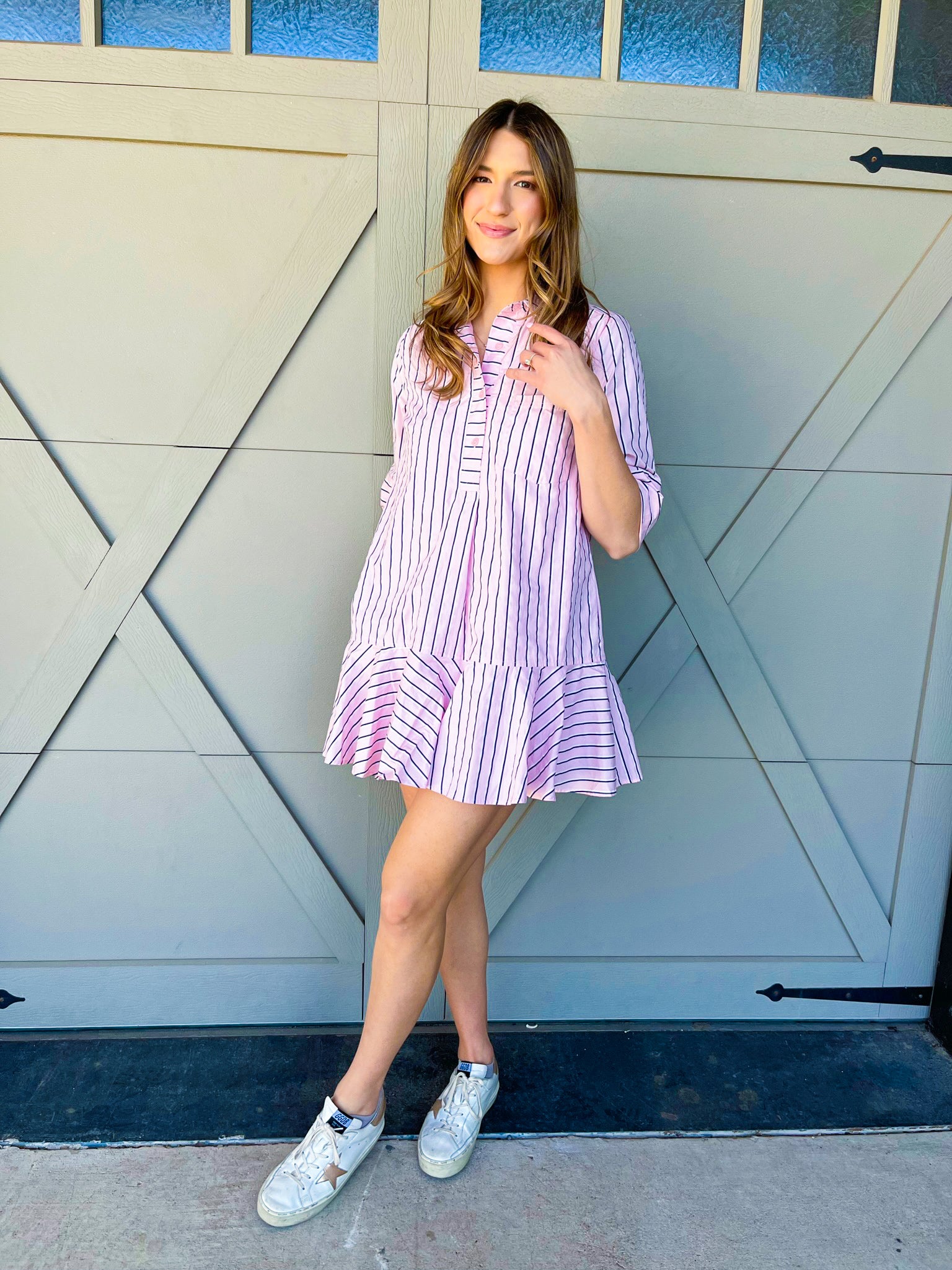 Striped Flare Mini Dress - Pink