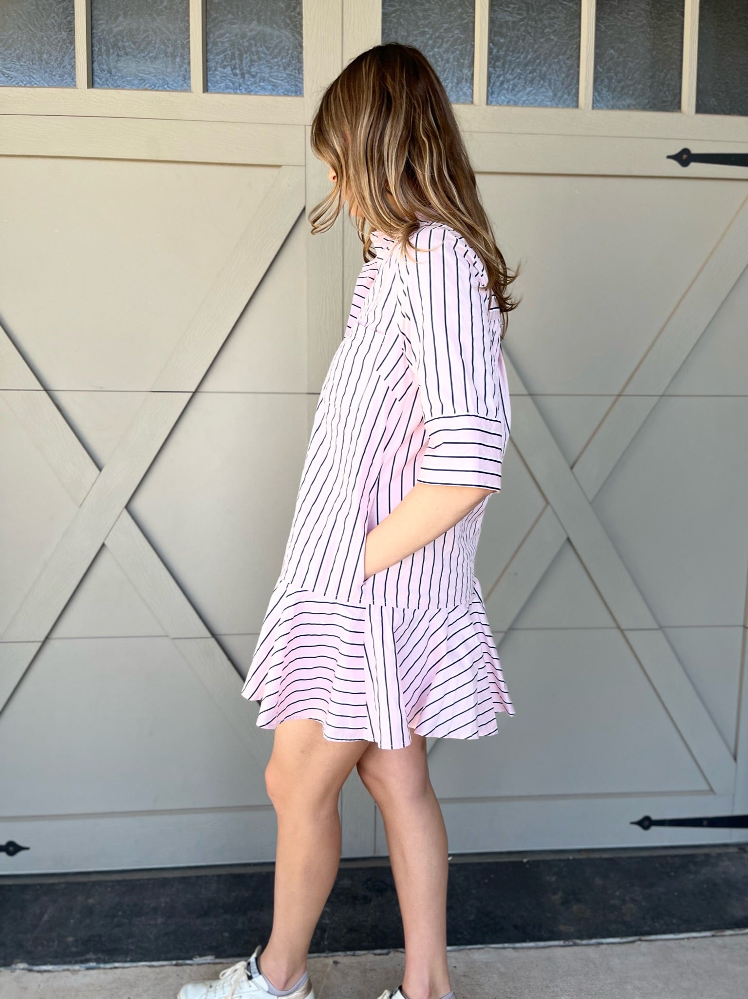 Striped Flare Mini Dress - Pink