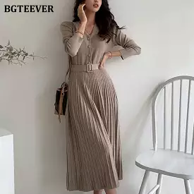 Sweater Dress 2021 Autumn Winter Knitted Belted Female A-line soft dresses