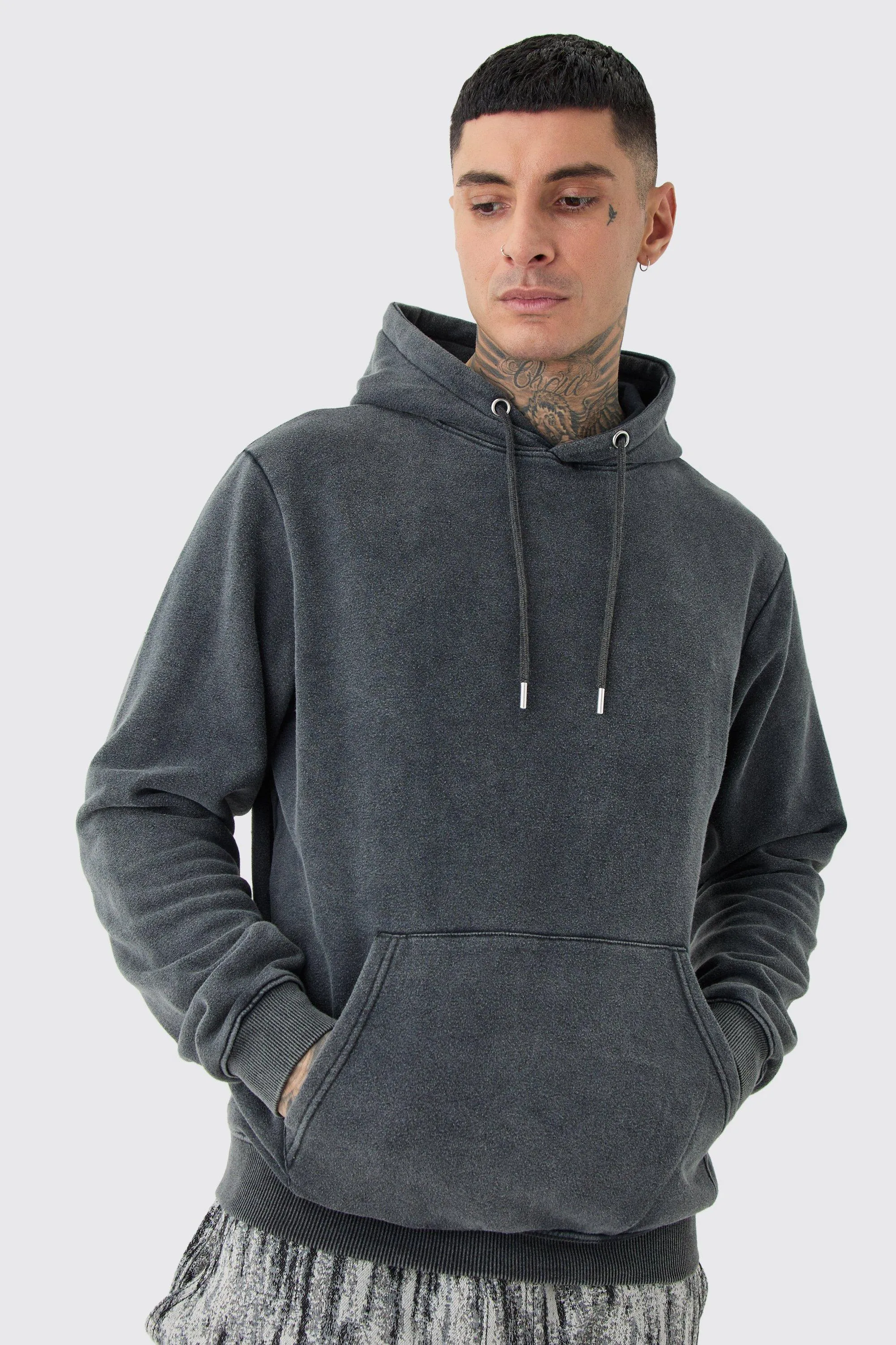 Tall Laundered Wash Over Head Hoodie | boohooMAN UK