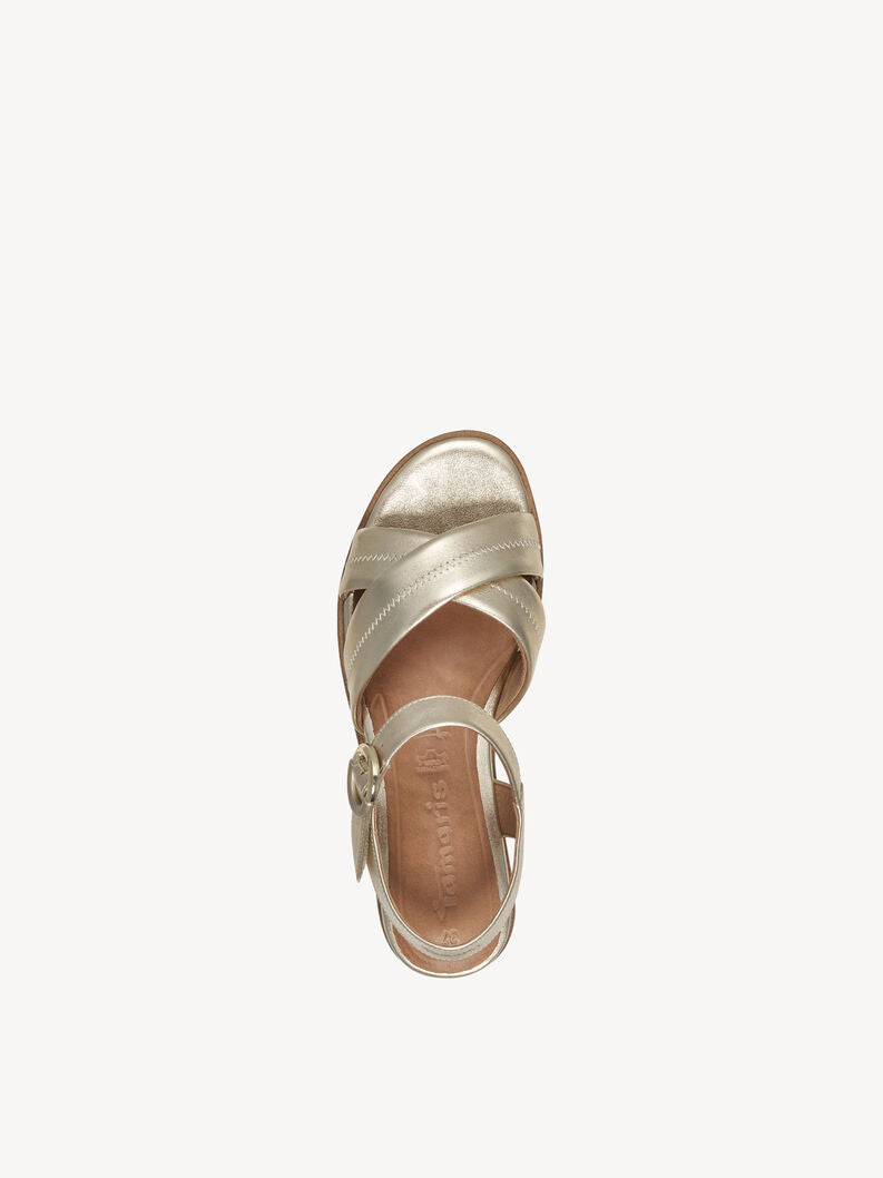 Tamaris Leather Wedge Sandal Gold