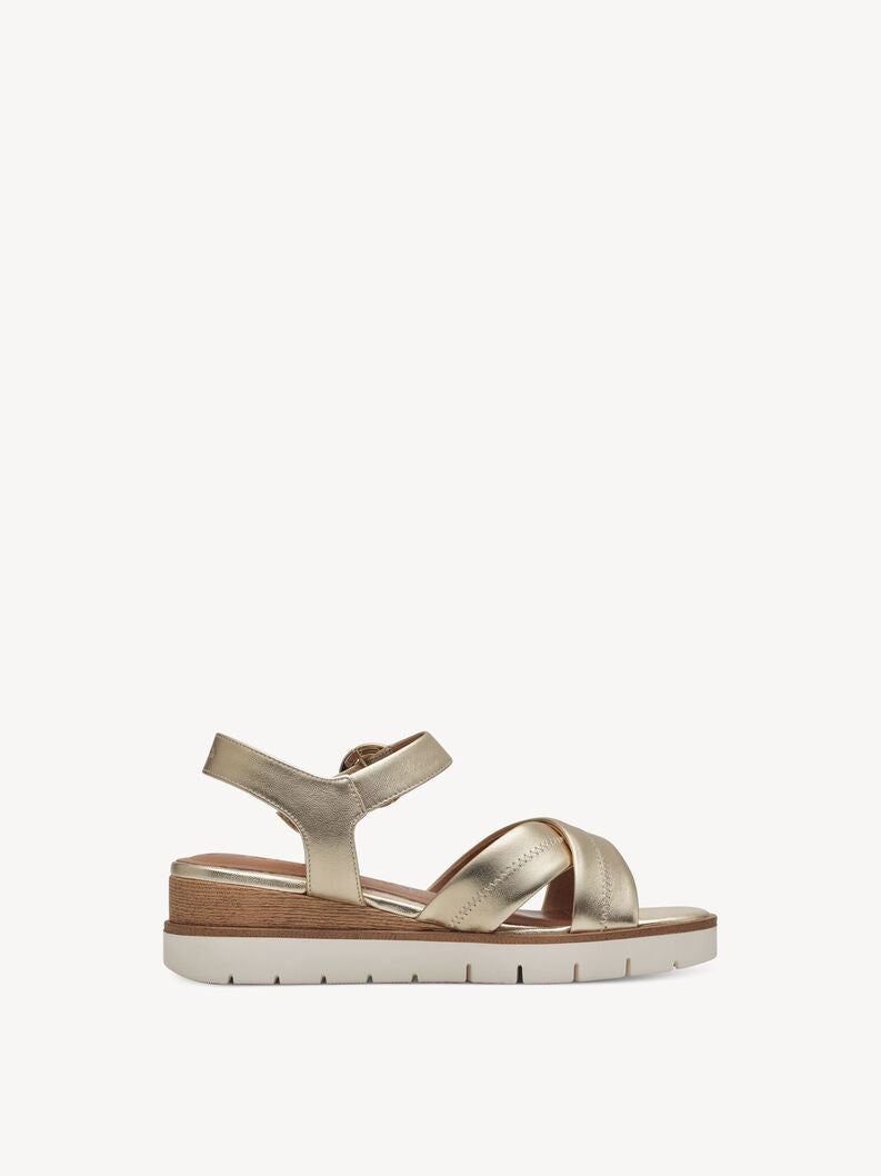 Tamaris Leather Wedge Sandal Gold