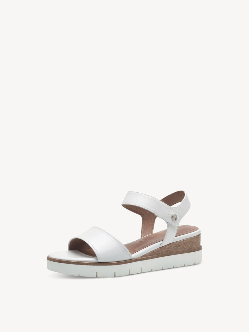 Tamaris Leather Wedge Sandal White