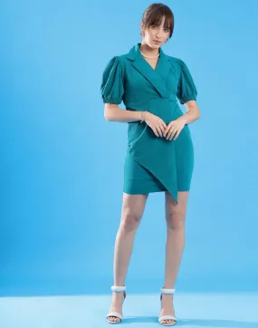 Teal Blue Lycra Plain Bodycon Dress