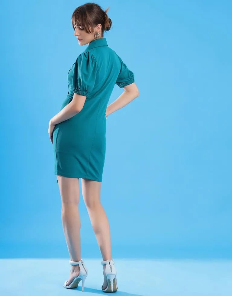 Teal Blue Lycra Plain Bodycon Dress