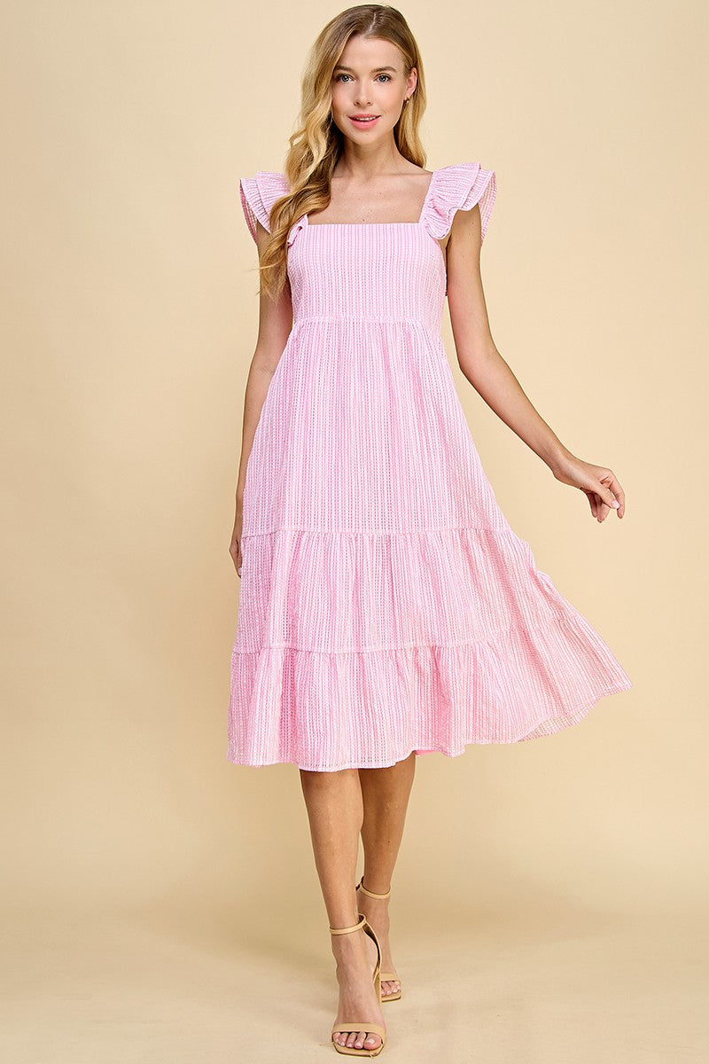 Tiered Midi Dress- Pink- LARGE