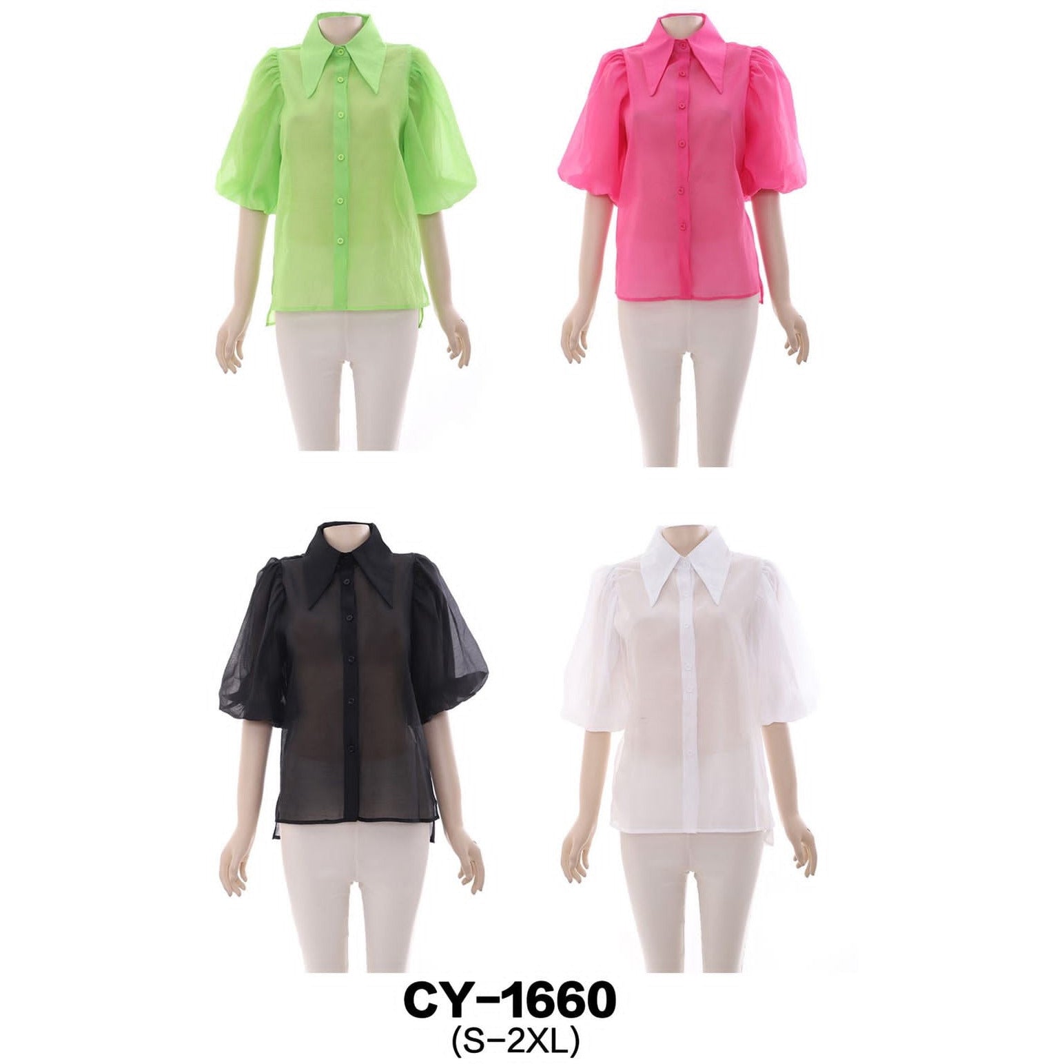 Turn-Down Collar Half Puff Sleeve Shirt