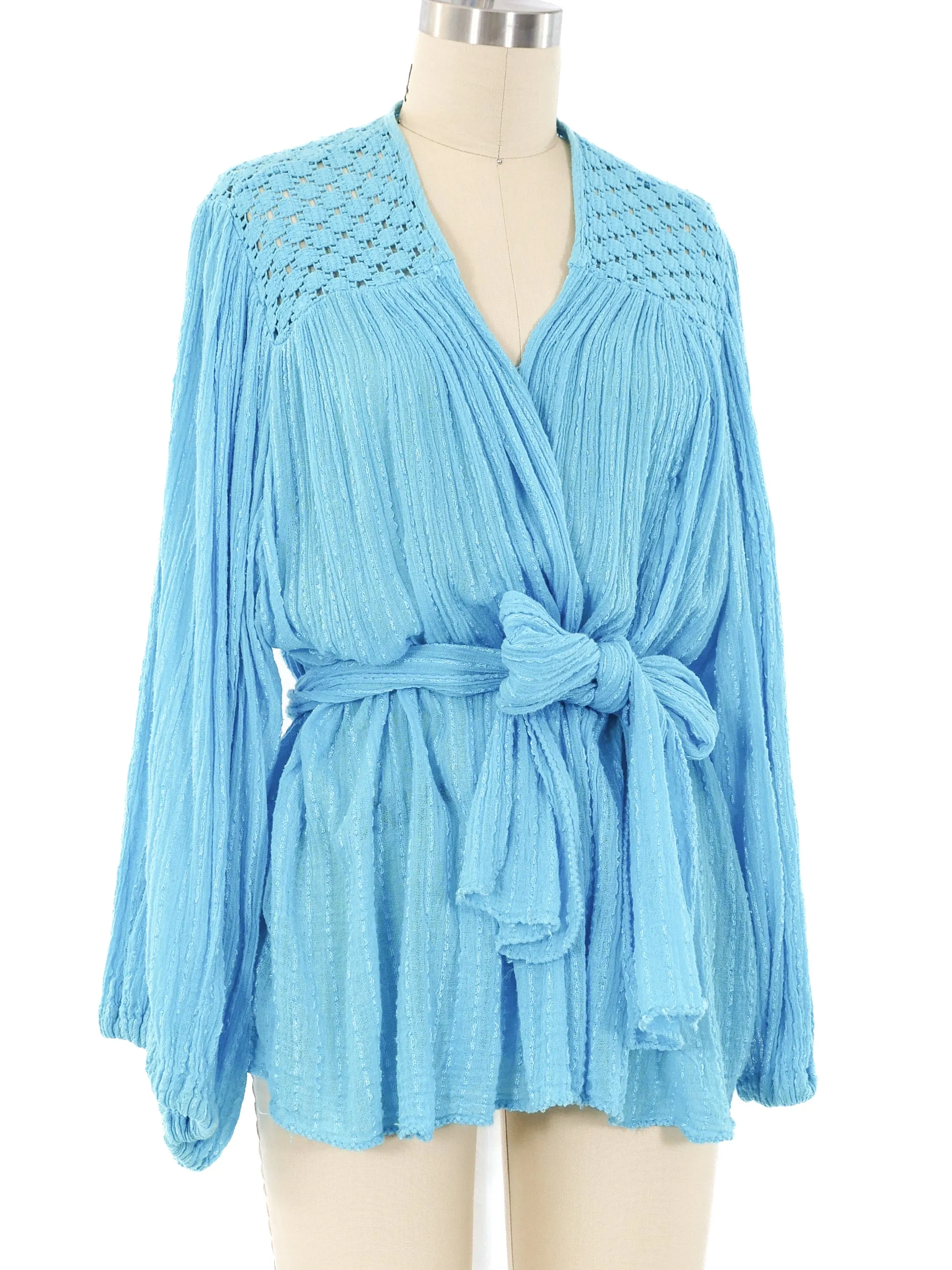 Turquoise Gauze Belted Jacket