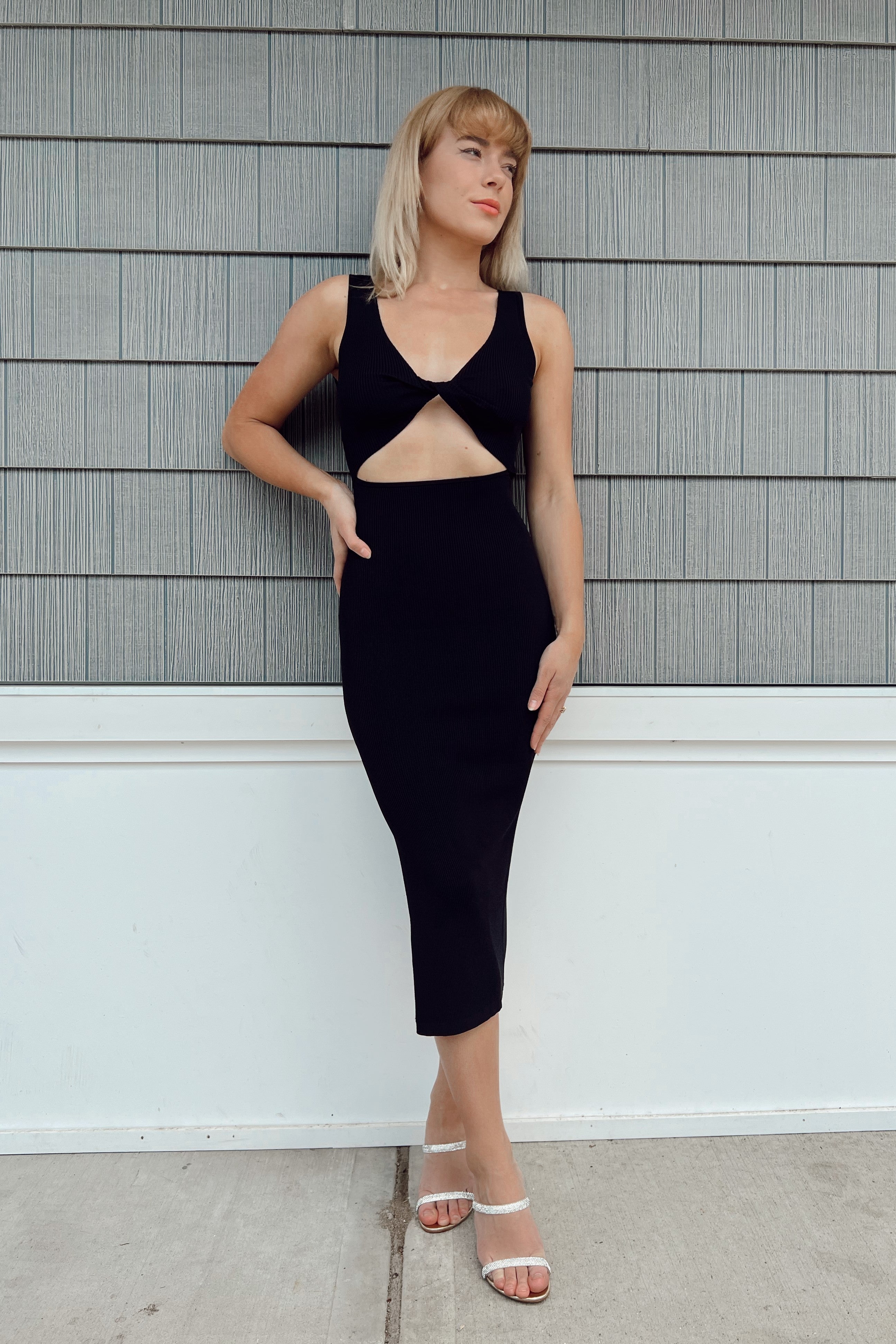 Twist front ribbed midi dress