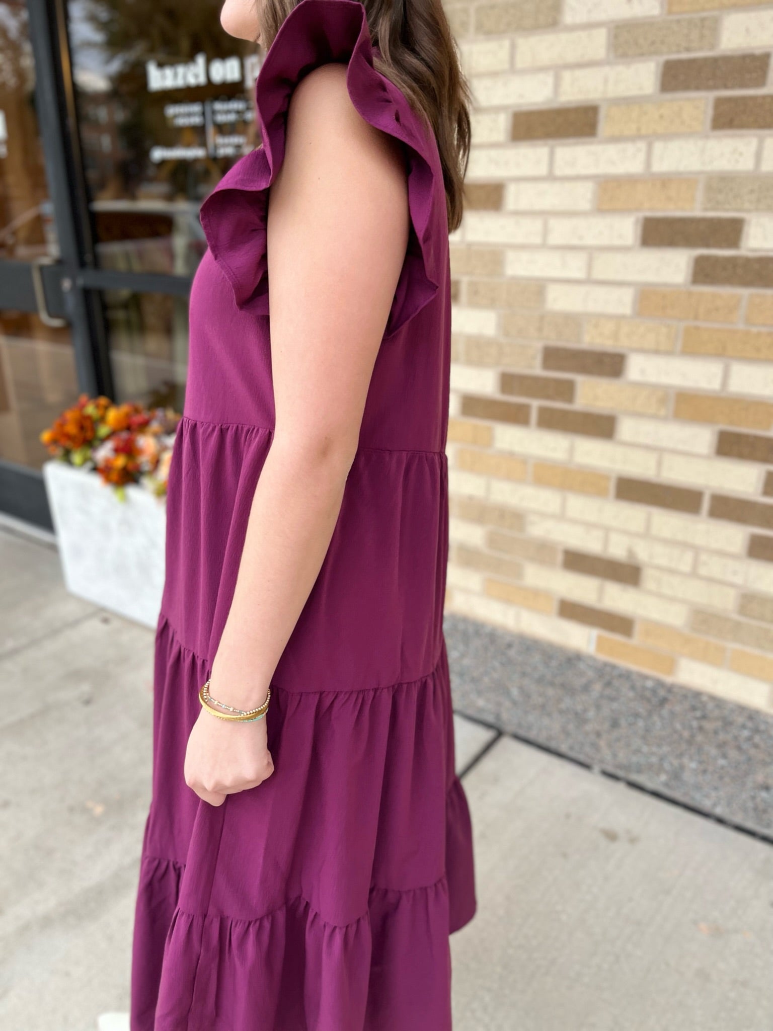 V-Neck Ruffle Sleeve Tiered Midi Dress