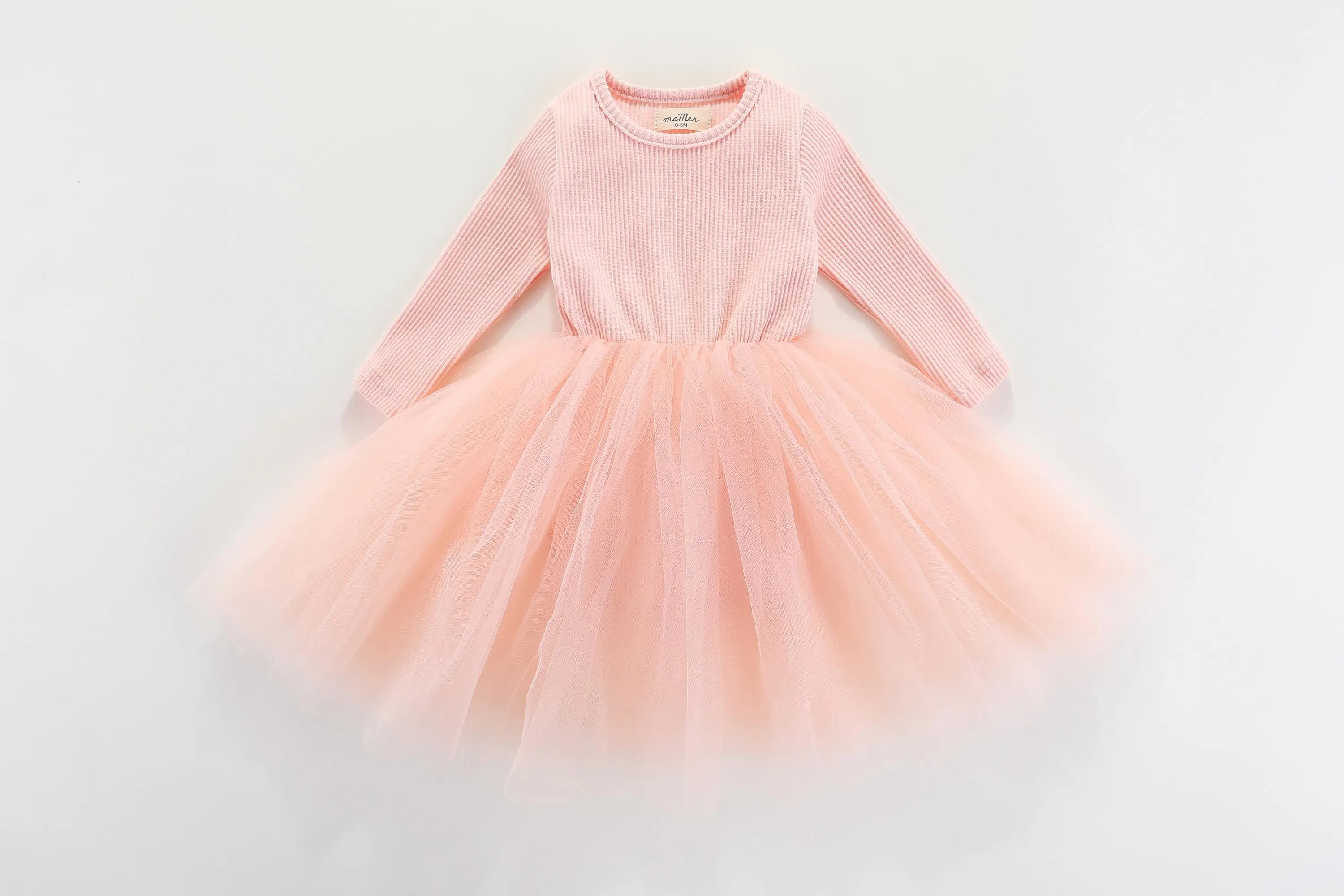 Valentina Long Sleeve Tutu Dress - PEACH PINK: 0-6M, 6-12M, 1-2Y, 2-3Y, 3-4Y, 4-5Y, 5-6Y, 6-8Y