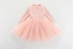 Valentina Long Sleeve Tutu Dress - PEACH PINK: 0-6M, 6-12M, 1-2Y, 2-3Y, 3-4Y, 4-5Y, 5-6Y, 6-8Y