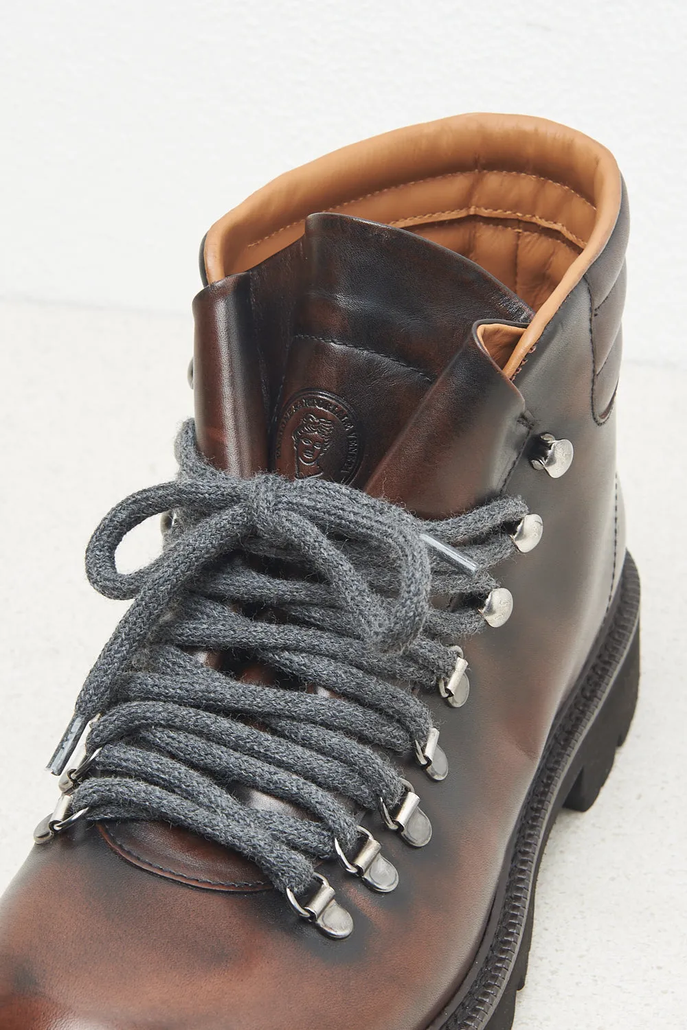 Vintage-effect leather mountain boots