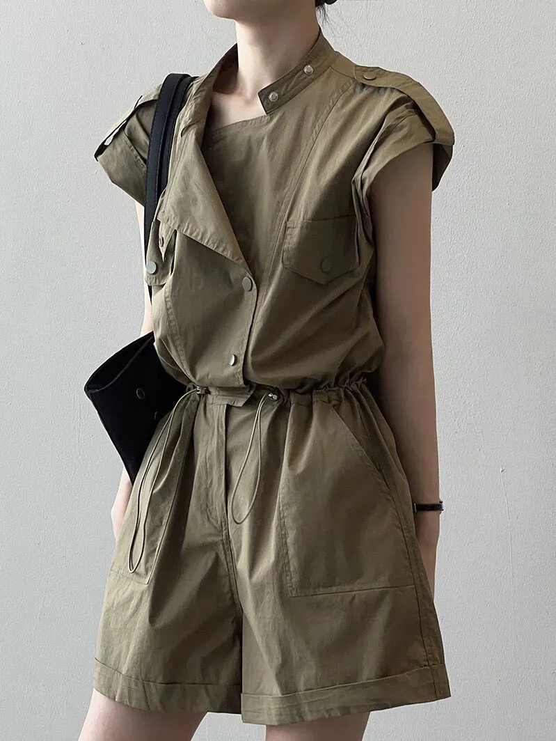 Waist-cut overalls jumpsuits for women, summer design shirts for small people, age-reducing jumpsuits, high-waisted wide-leg pan