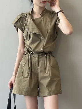 Waist-cut overalls jumpsuits for women, summer design shirts for small people, age-reducing jumpsuits, high-waisted wide-leg pan