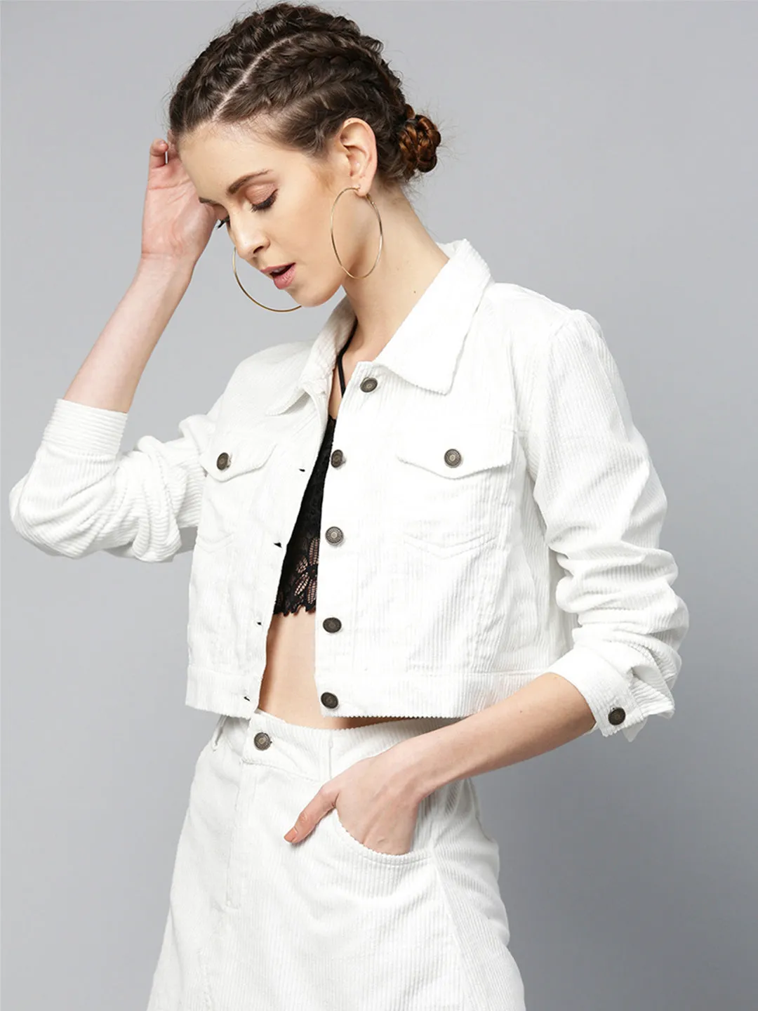 White Corduroy Boxy Jacket