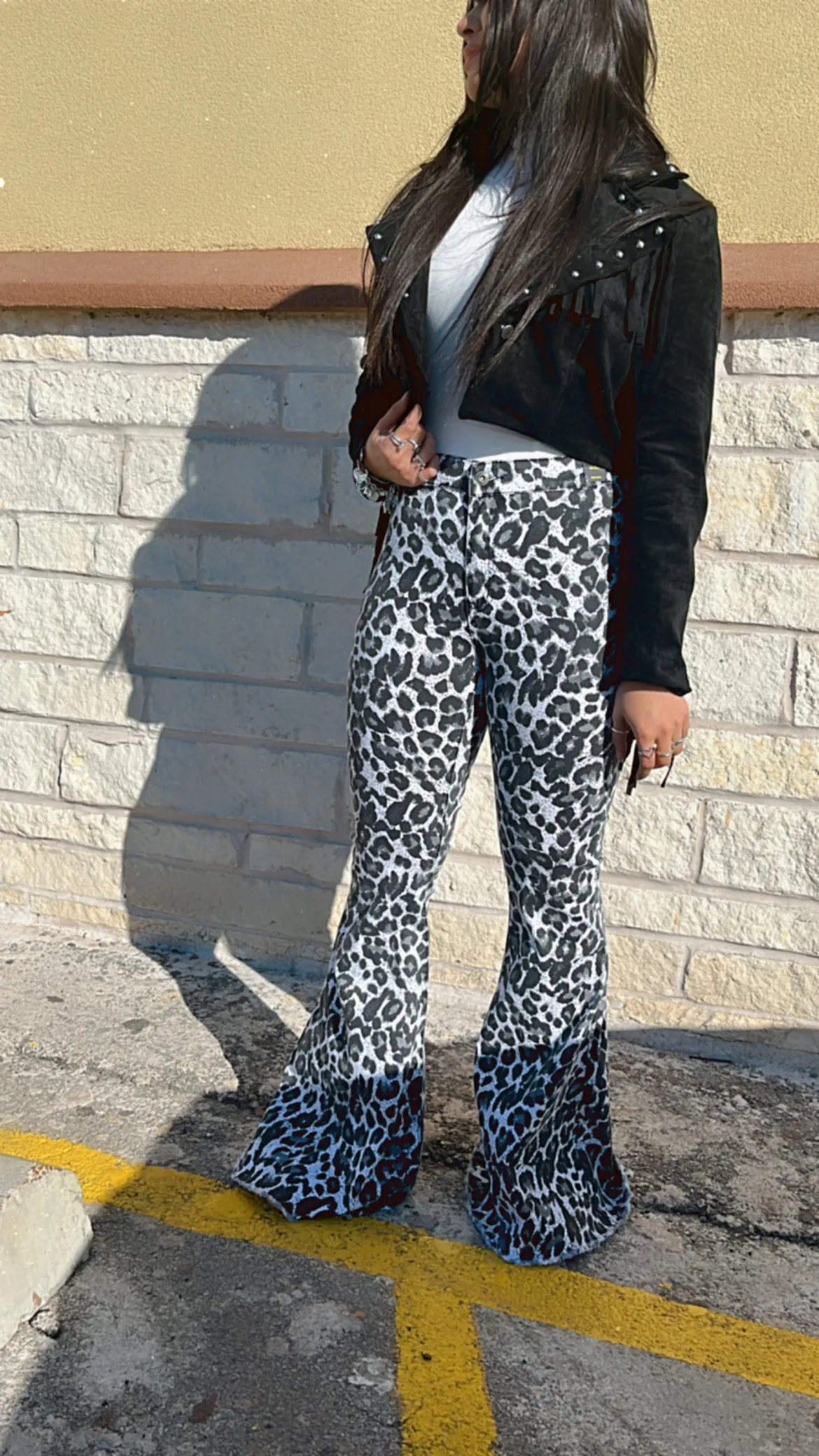 White Leopard Bell Bottoms