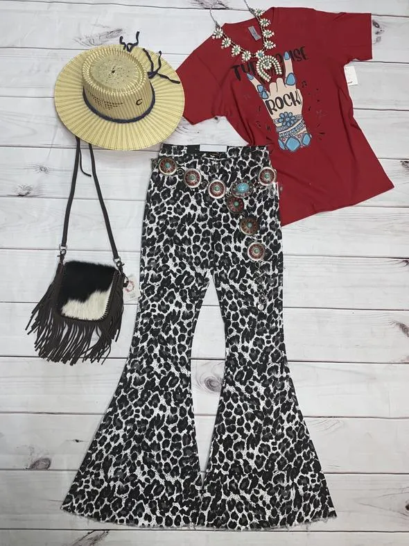 White Leopard Bell Bottoms