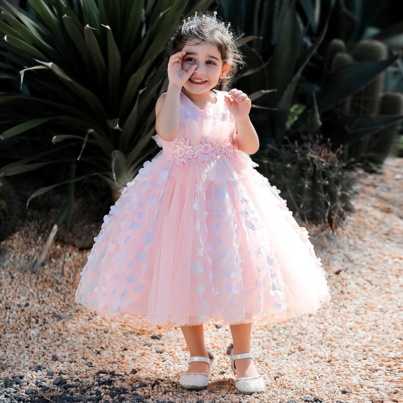 White Pink Baby Lush Flowers Baptism Dress