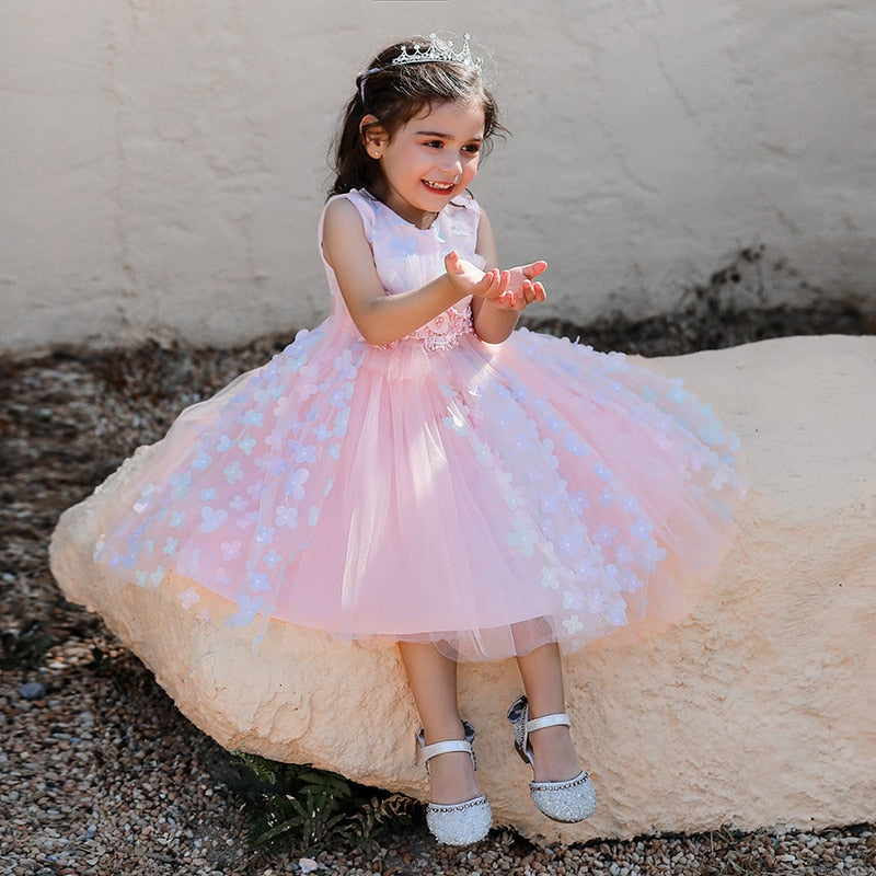 White Pink Baby Lush Flowers Baptism Dress