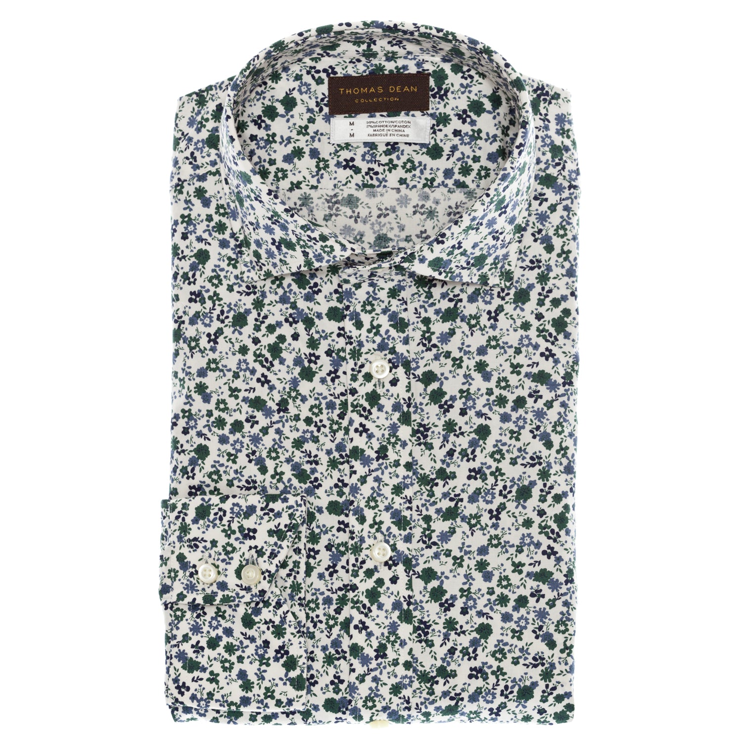 White Print Button Down Sport Shirt