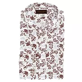 White Print Button Down Sport Shirt