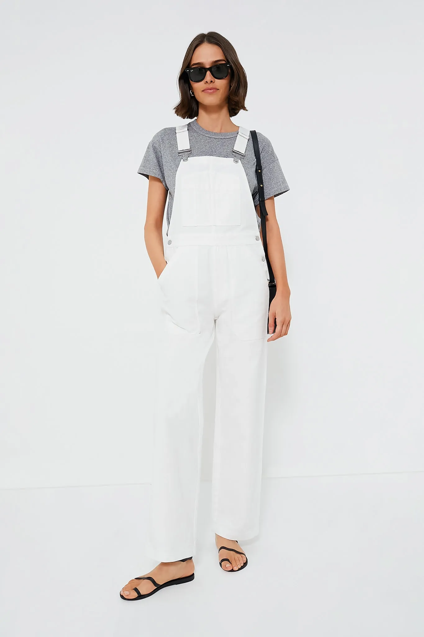 White Straight Leg Denim Overalls