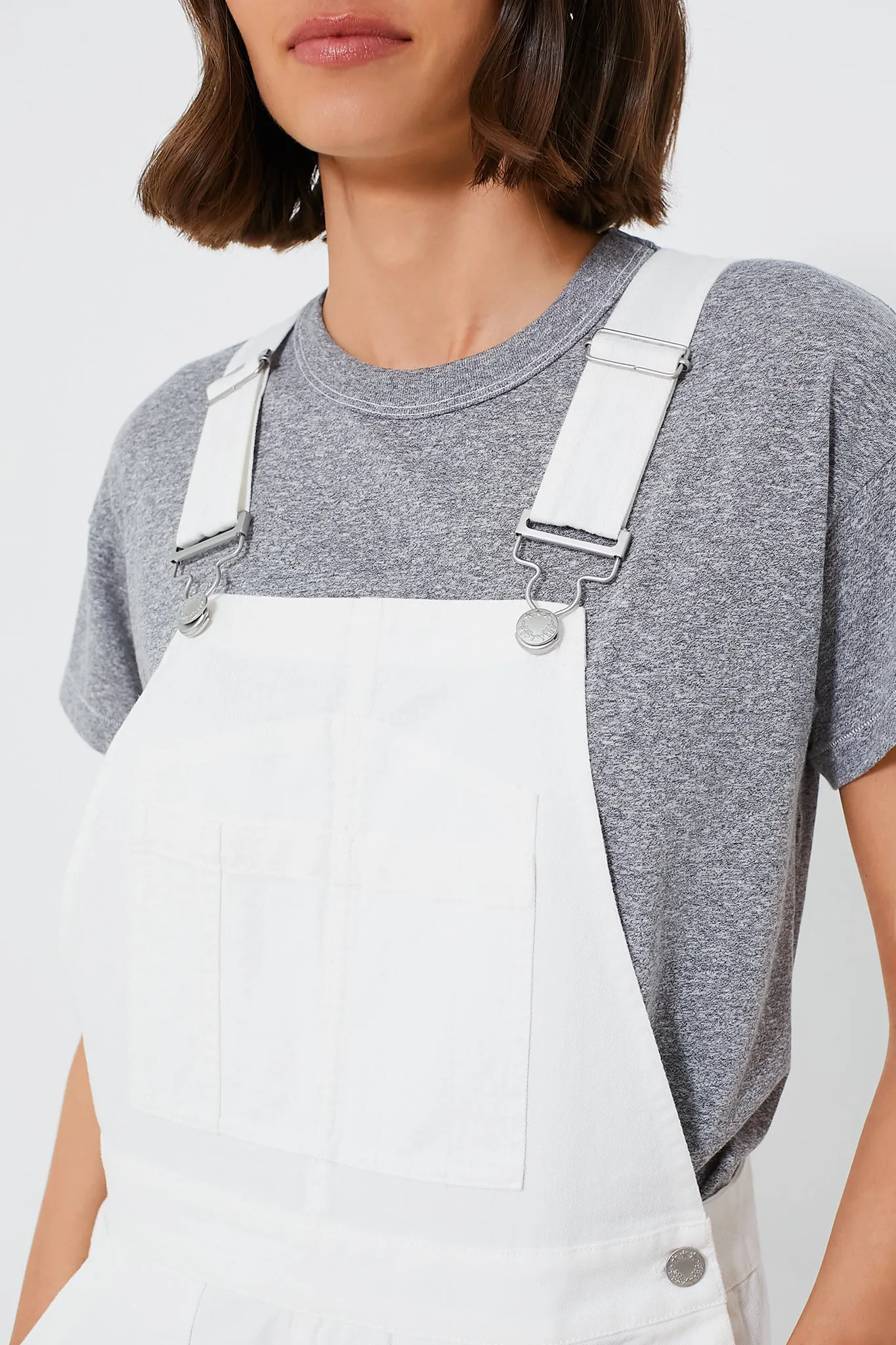 White Straight Leg Denim Overalls