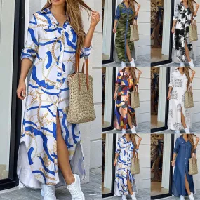 Women Elegant Button Down Long Shirt Dress