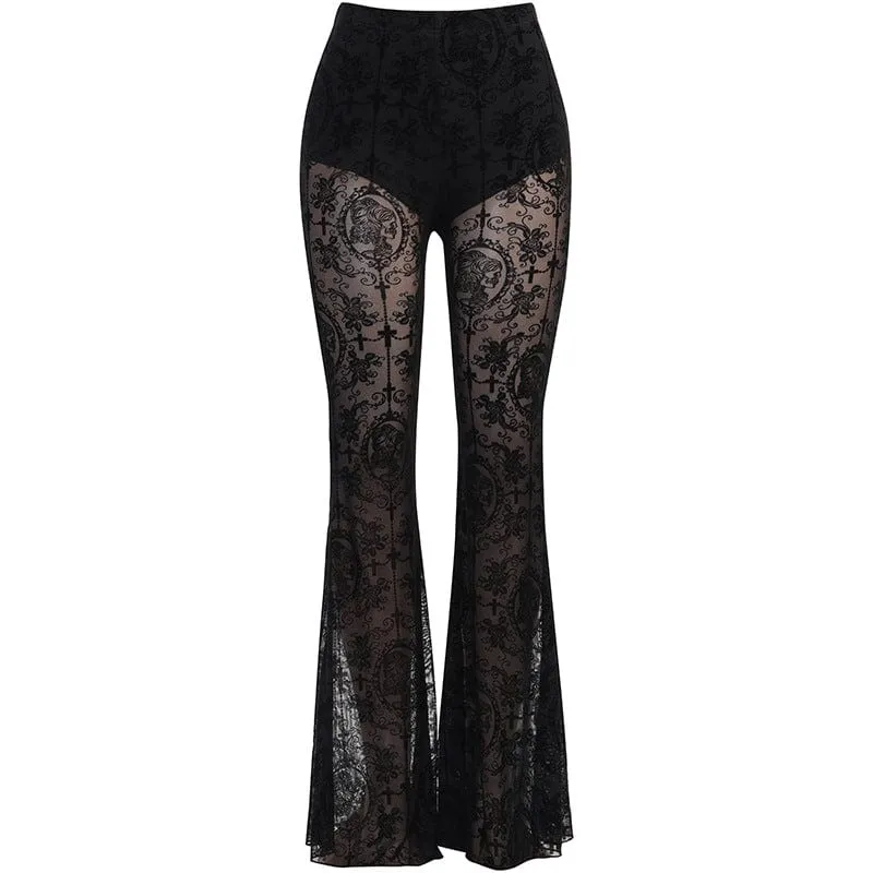 Women's Gothic High-waisted Floral Lace Sheer Bell-bottoms