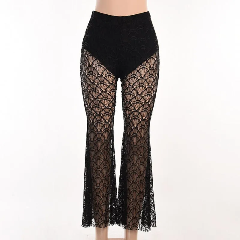 Women's Gothic Sexy High-waisted Sheer Mesh Bell-bottoms