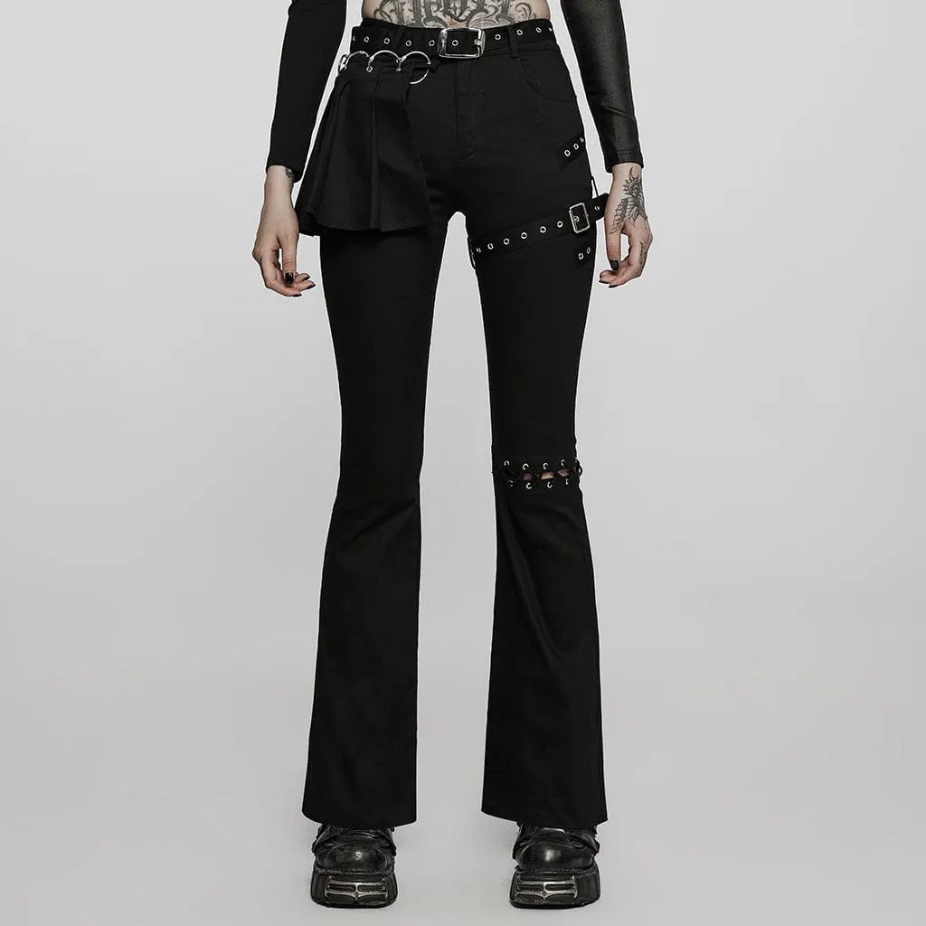 Women's Punk Strap Lacing-up Bell-bottoms