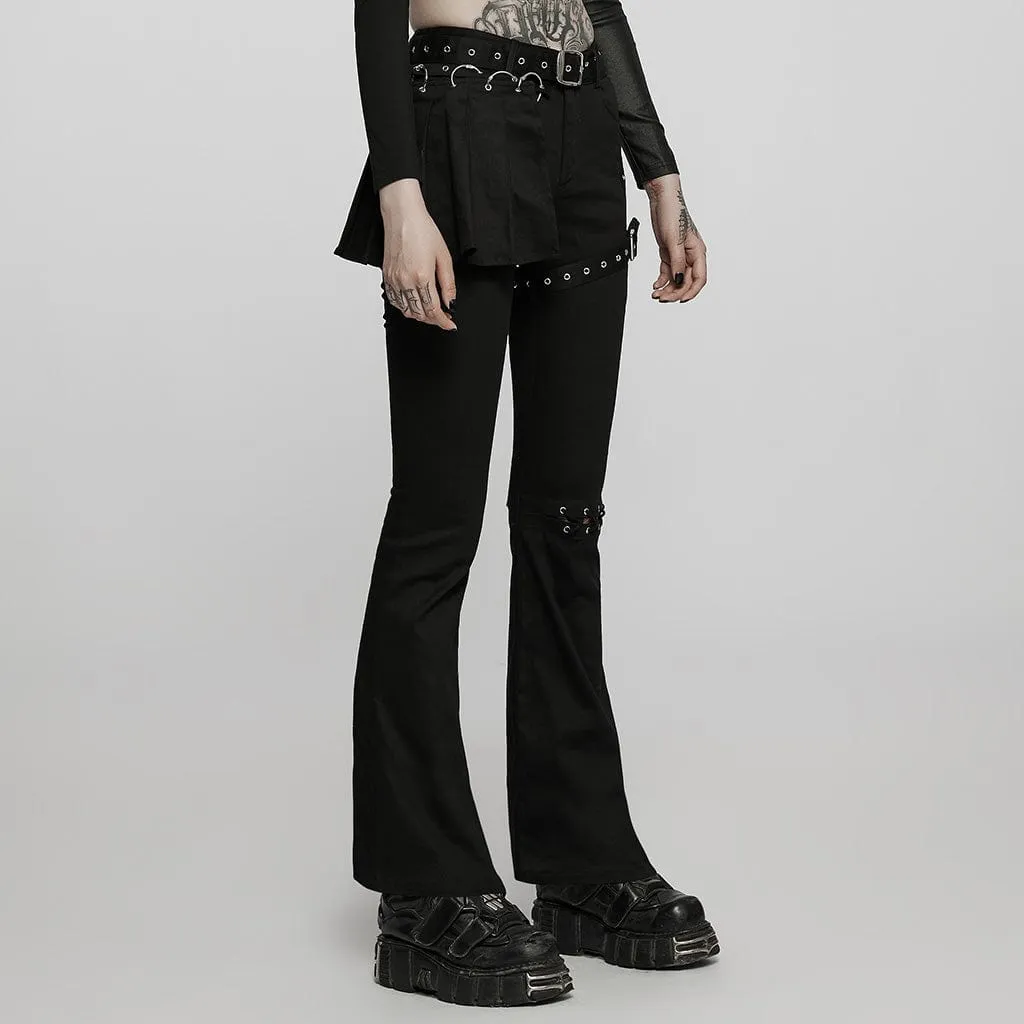 Women's Punk Strap Lacing-up Bell-bottoms