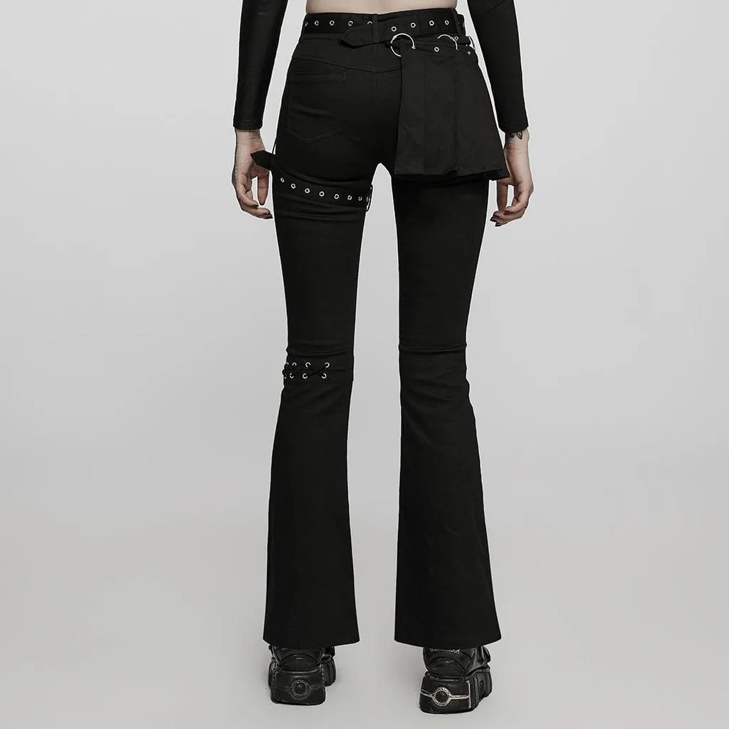 Women's Punk Strap Lacing-up Bell-bottoms