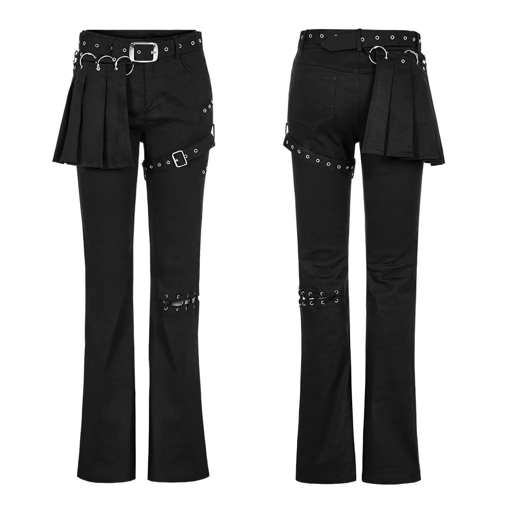 Women's Punk Strap Lacing-up Bell-bottoms