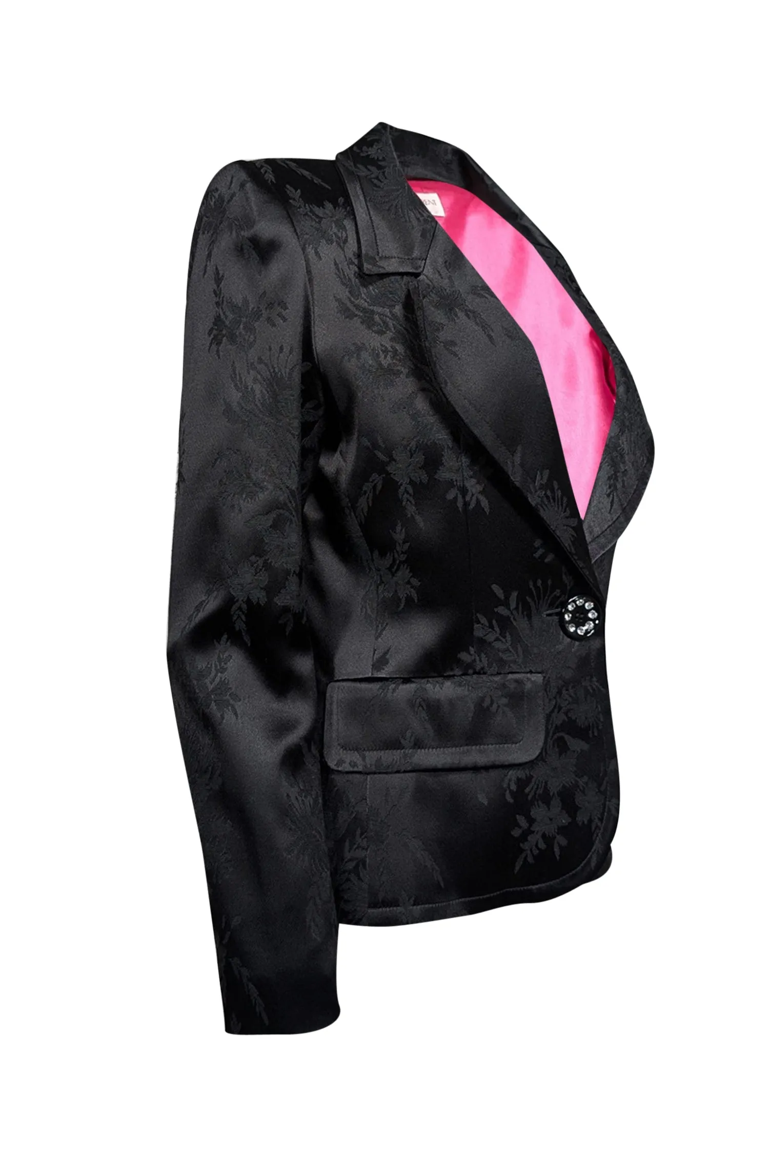 Yves Saint Laurent - Black Floral Satin Brocade Blazer Sz 6